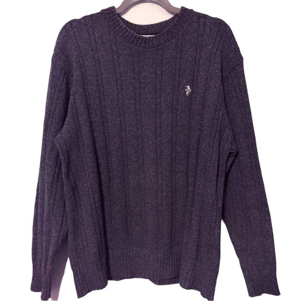 U.S. Polo Men’s Crew Neck Cotton Ribbed Sweater Heather‎ Gray Size Large